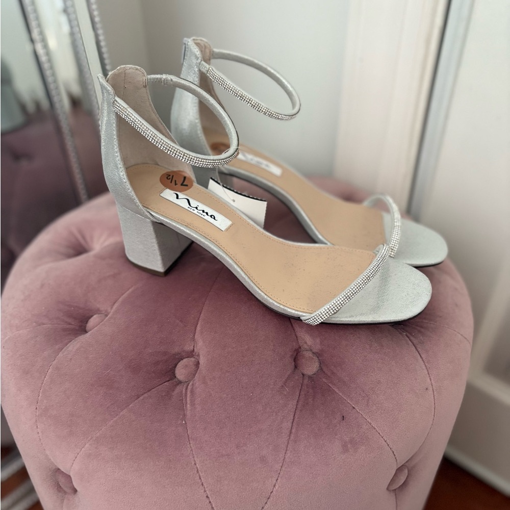 Nina Women's Shimmering Silver Block Heels